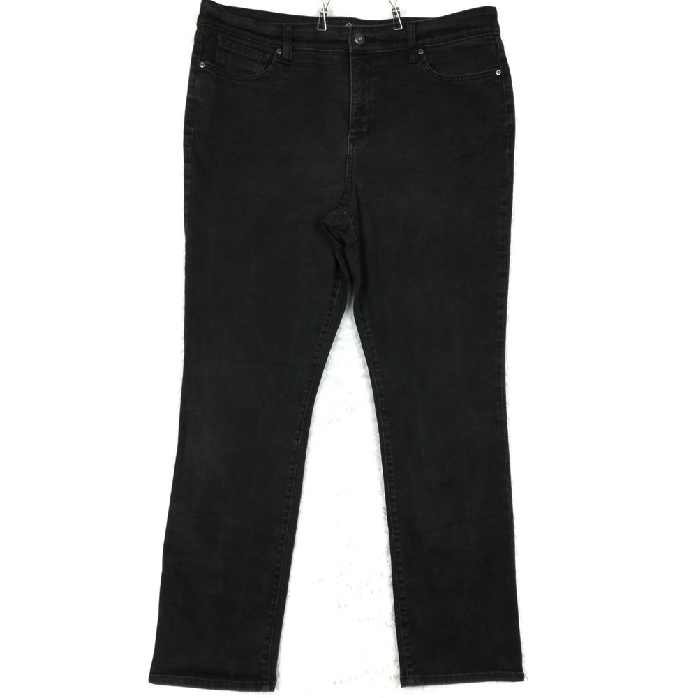 St John's Bay Womens Jeans Straight Leg Black Denim High Rise Plus Long 18L